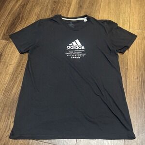 RARE adidas Go-To Performance Black Tee 3 languages women's size M   AB